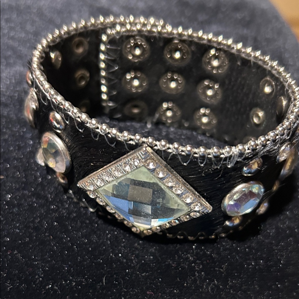 Black Studded Bracelet with Gem Accents